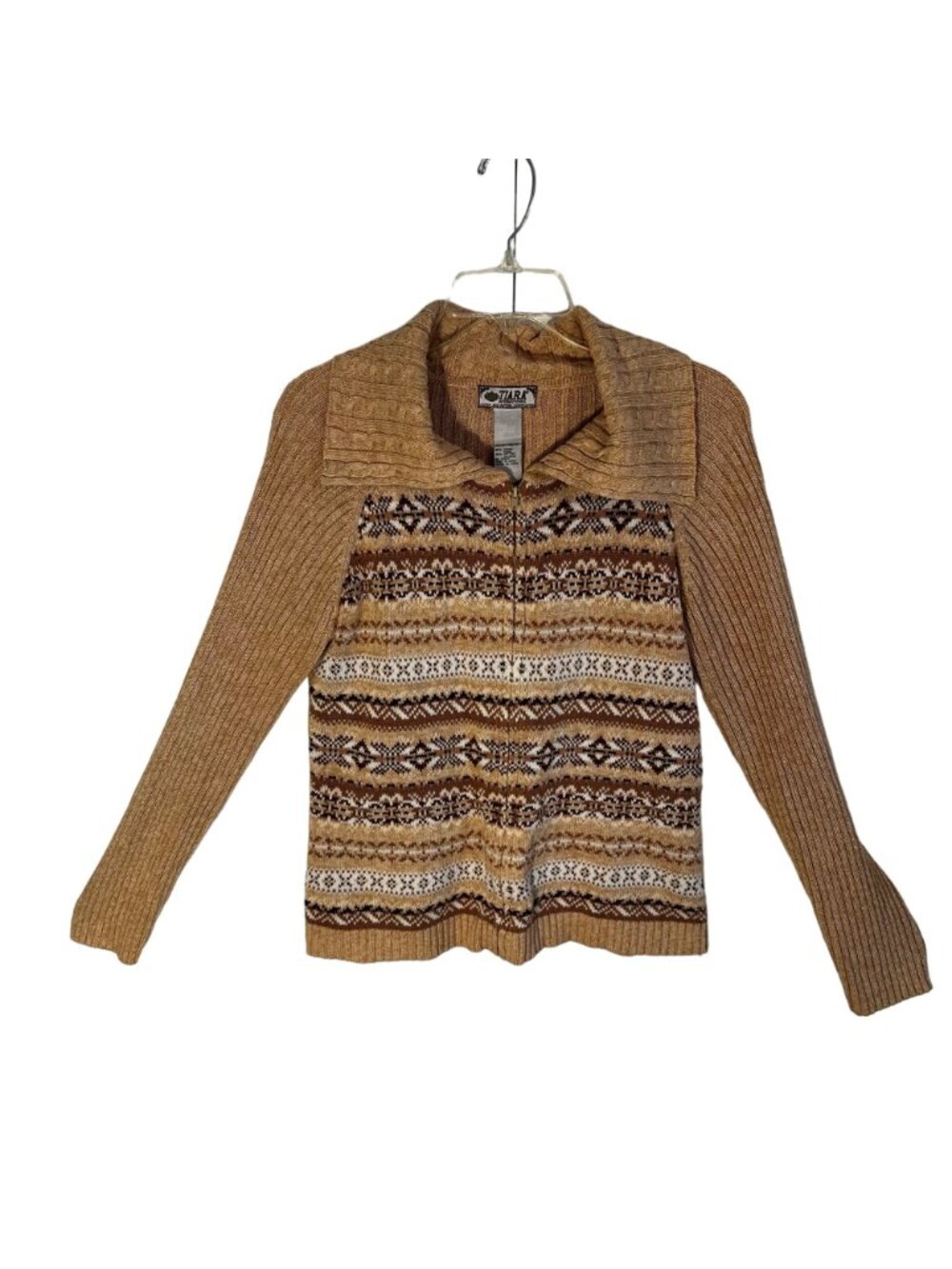 Tiara Intl Vintage SZ M Fair Isle Sweater Jacket Cotton Blend Cozy Hygge - Picture 2 of 9